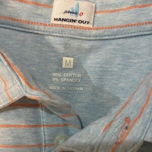 johnnie-O Sky Blue Shirt with Coral Stripes